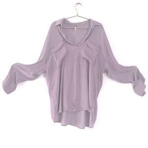 Free People Lilac Purple Long Sleeve Collared Hi-Lo Top